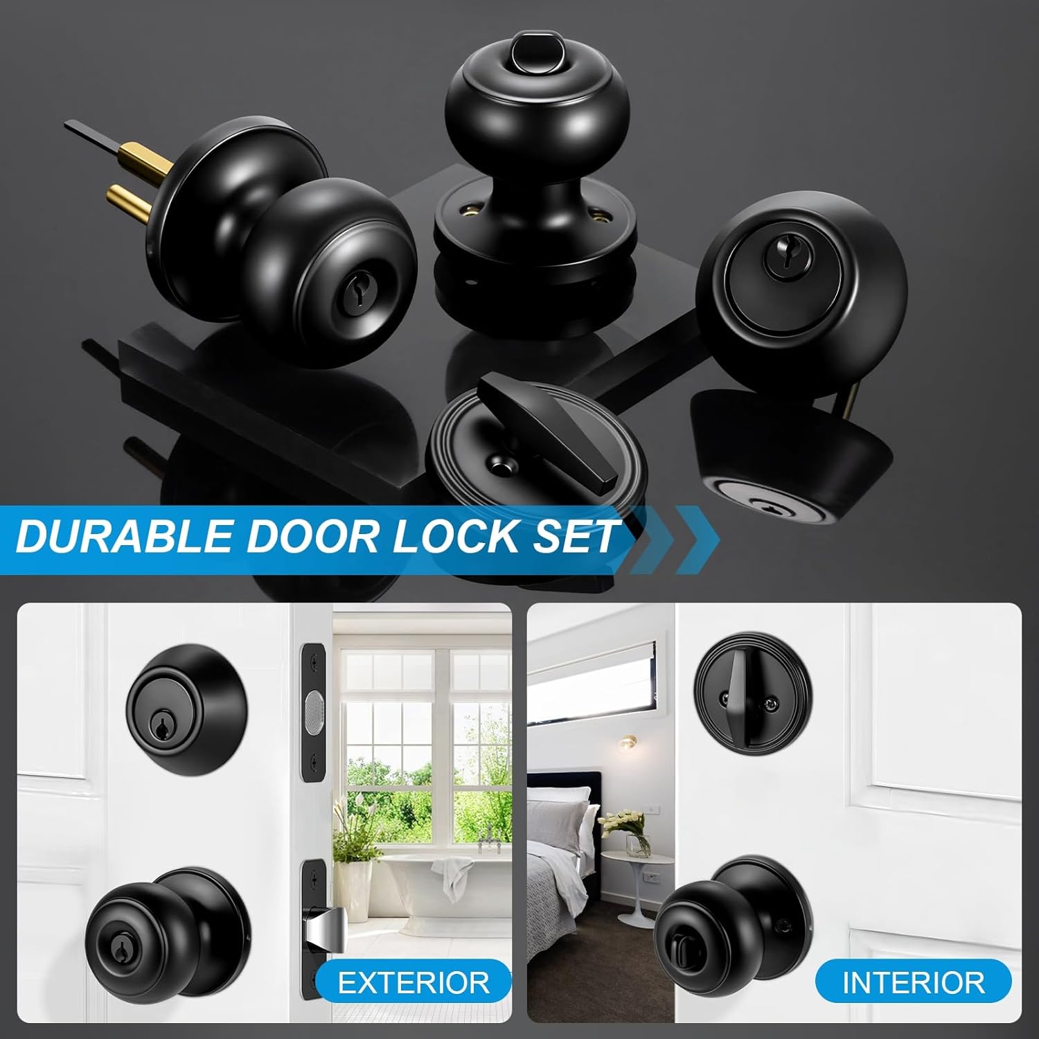 2 Pack Front Door Lock Set Matte Black,Exterior Door Lock Set with Deadbolt,Single Cylinder Deadbolt Lock and Door Knob Set,Keyed Alike Door Knobs with Lock&,Round Ball Entry Door Lockset 2 Pack Front Door Lock Set Matte Black,Exterior Door Lock Set with Deadbolt,Single Cylinder Deadbolt Lock and Door Knob Set,Keyed Alike Door Knobs with Lock&,Round Ball Entry Door Lockset