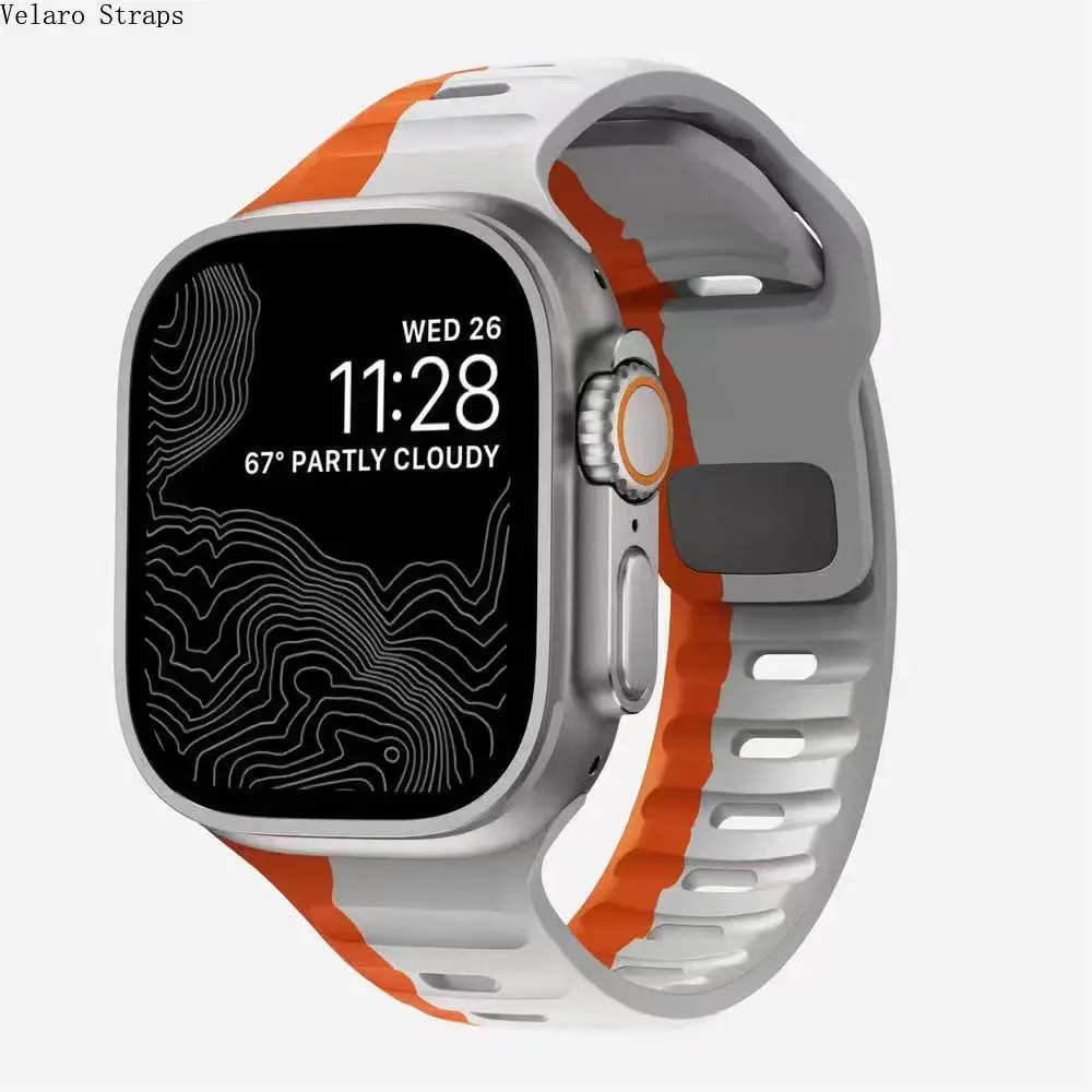 Two-Tone Silicone Sport Apple Watch Band with Square Buckle, Compatible with Apple Watch Ultra 2 and Series 9
