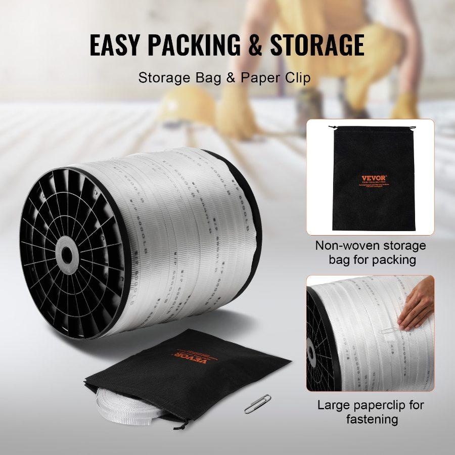 VEVOR Polyester Pull Tape, 1x 2103' Mule Tape Flat Rope, 6000 lbf Tensile Capacity, Printed Webbing Cable Pulling Tape for Packaging, Gardening, Commercial Electrical, Conduit Work, White