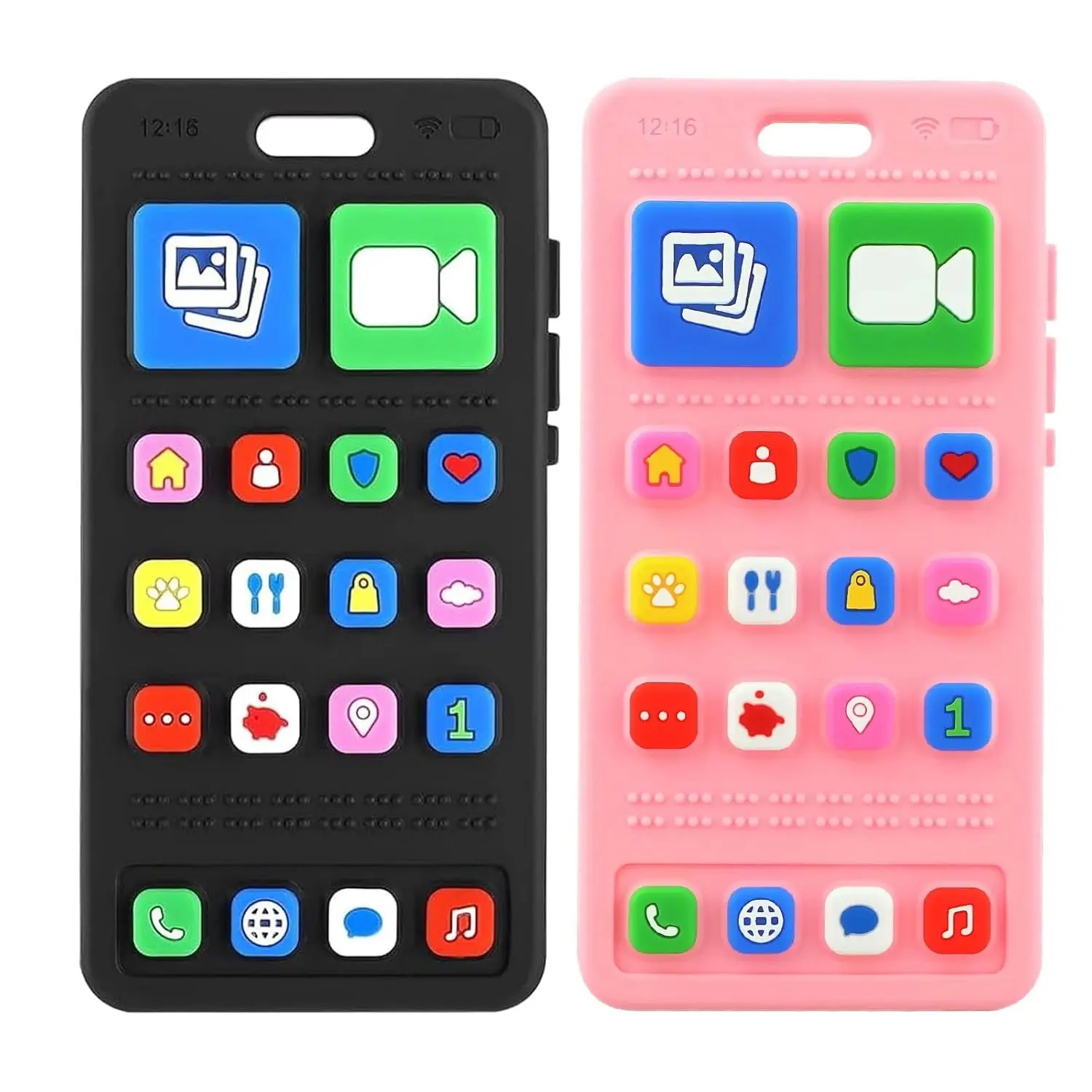 Baby Silicone Teething Toys, Phone Teether Toys  Infants 3-24 Months, Boys Girls Babies Teething Toy, Baby Chew Toy, Freezer BPA Free, 2Pack