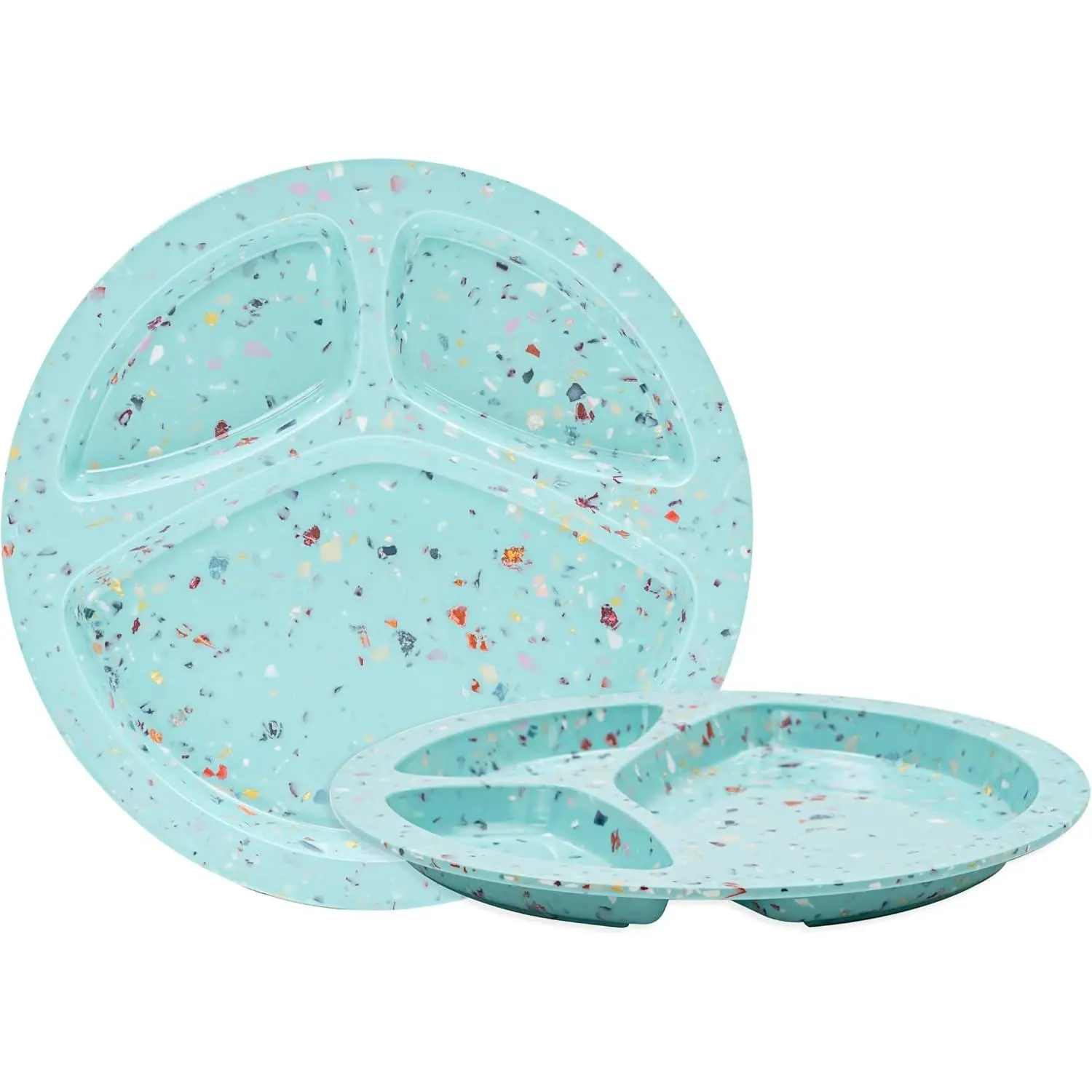 9-Inch Divided Plates Set of 2,  Melamine Portion Control Plates for Adults & , Modern Confetti ,  & Dishwasher Safe, Ideal for Camping, RV, and Daily Use (Green)
