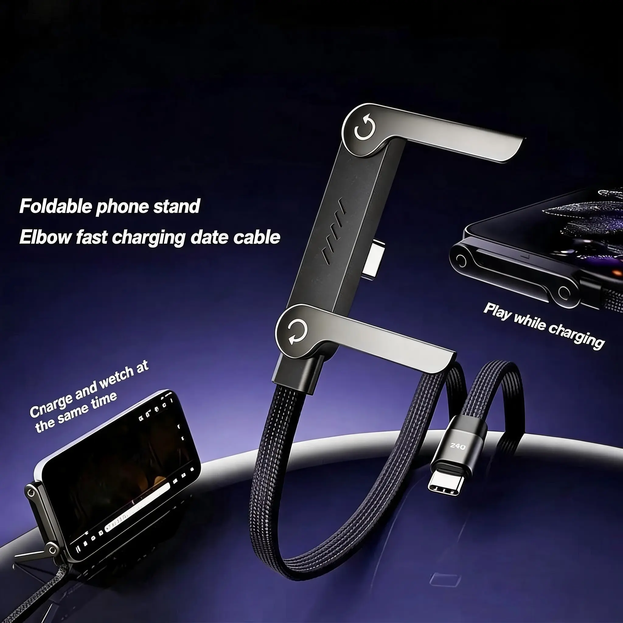 Foldable Stand Charging Cable, Bent Head Braided Type-C Phone Data Cable, Xks-X95 Model, Factory Address in Shenzhen, Guangdong Province