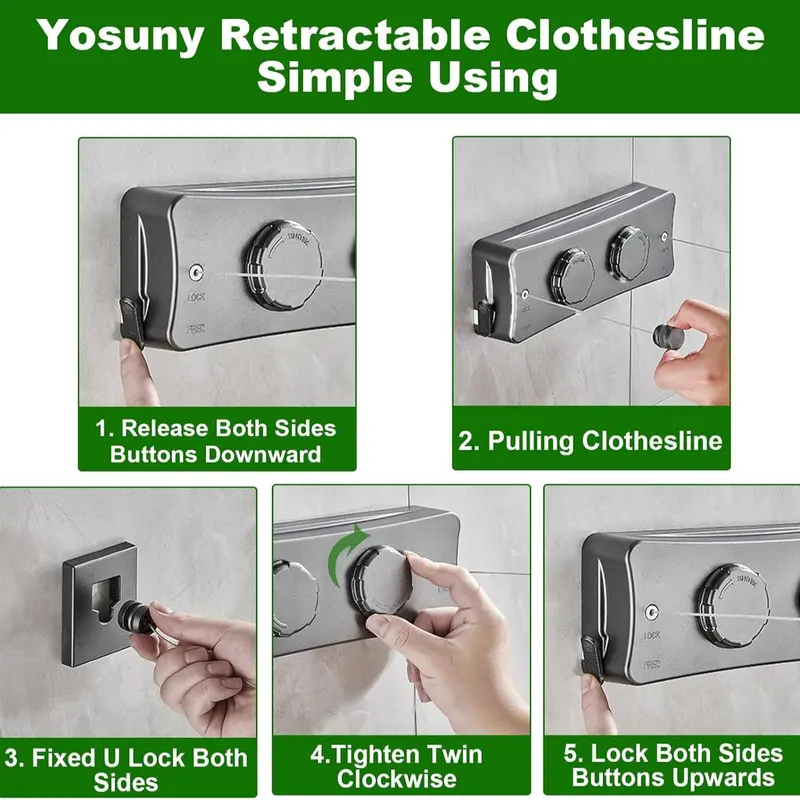 Invisible Clothesline Extensible Retractable No-Hole Clothes Rack, Balcony Bathroom Indoor Stainless Steel Wire Clothes Hanger, Practical Wall-Mounted Extendable Clothes Rack