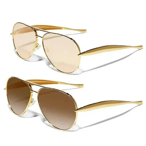 Women's Sun Protective Sunglasses - Gold Full Rim, Black Resin Lens UV400 Oval Retro Vintage Aviator-Style Oversized Bold Metal Unisex Shades, Stylish Accessories for Driving, Beach