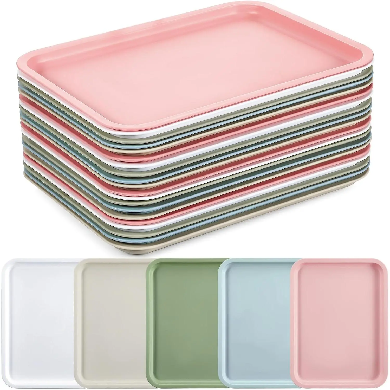 20 count Thicken   Serving Tray Colorful Plastic Cafeteria Trays 14 x 10.6 Inch Foodservice Tray Bulk Rectangular Serving Trays Restaurant Lunch for Kitchen Hotel Dinner Party