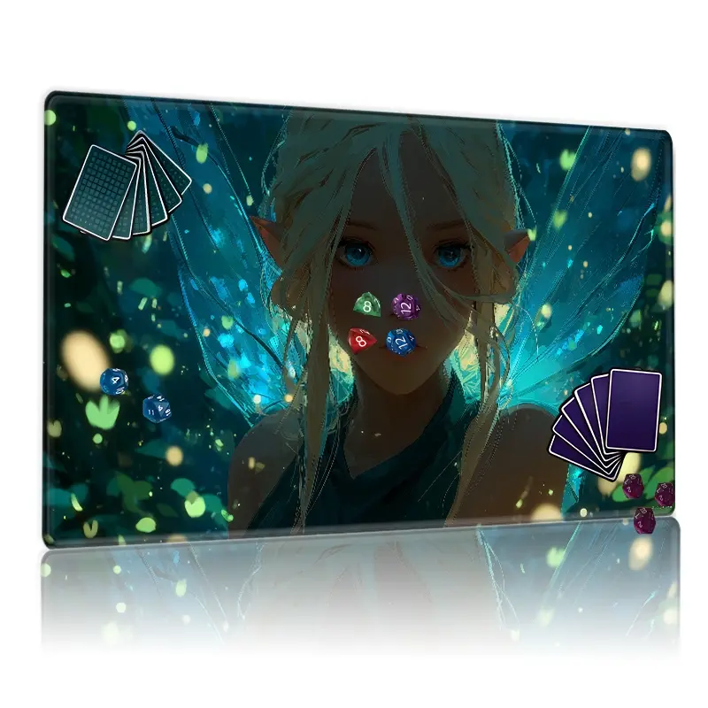 Enchanted Forest Fairy Glow Playmat - 12x24inch Non-Slip, Ideal for TCG MTG Card Games, Family Gathering & Party Use, Perfect Gift for Game Enthusiasts