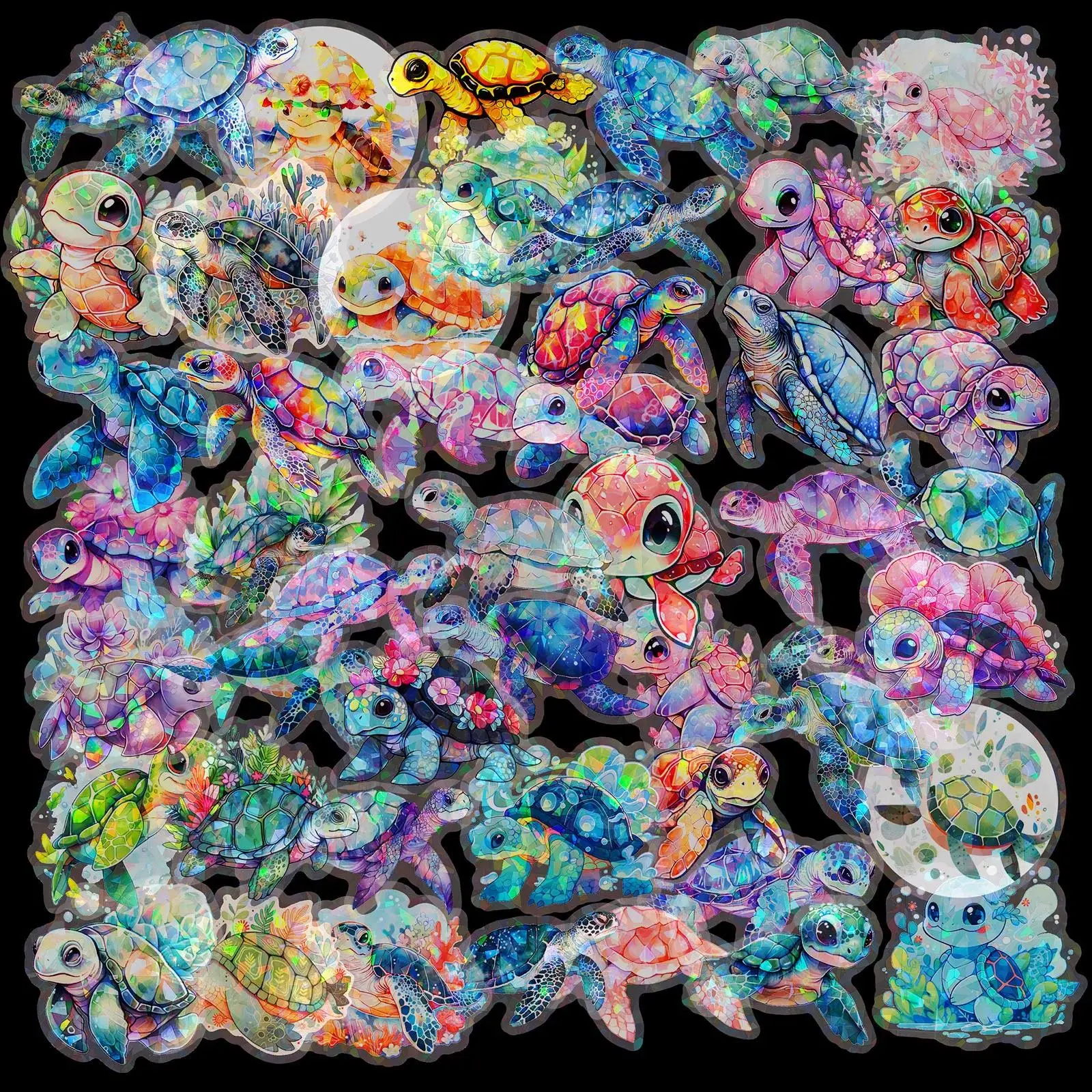 50 Pcs Transparent Laser Turtle Stickers, Colorful DIY Luggage, Phone Case, Notebook Stickers senior scrapbook