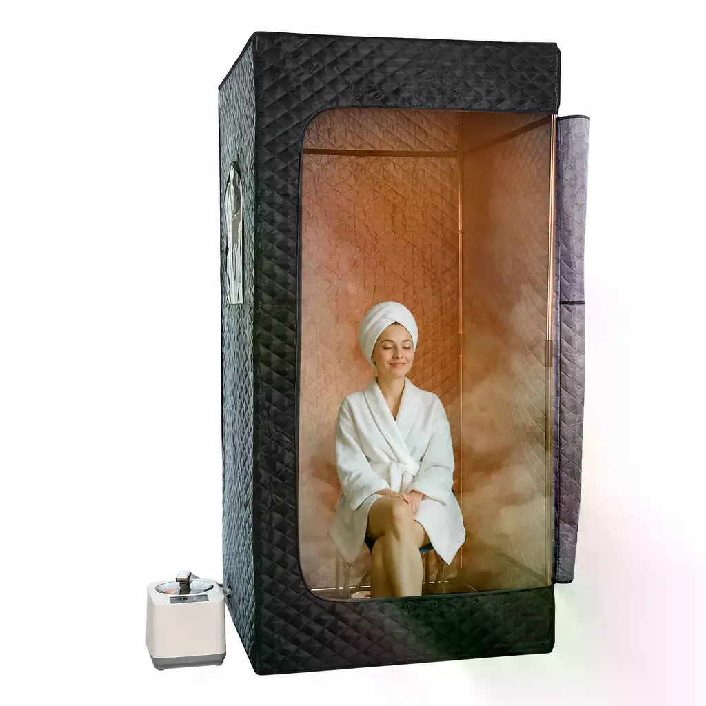 Indoor Portable Full Body Steam Sauna Tent Kit Set - Portable Sauna Box, Freestanding, 3L Steamer, Remote Control, Folding Chair, 9 Adjustable Steam Levels, 2.9’x2.9’x5.9’, Easy Setup, for At-Home Relaxation (Sports & Outdoor Leisure Recreation Equipment)