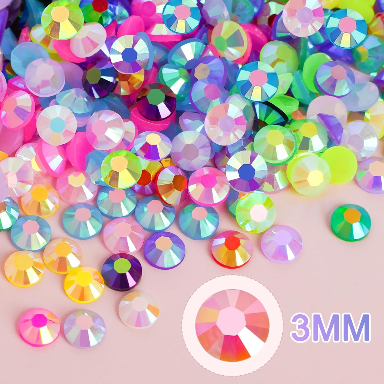 18000Pcs Jelly Synthetic Rhinestones for Bedazzling, Multicolor 3mm Flatback Rainbow Gems,3mm Multicolor Resin Flatback Synthetic Gems for Diamond Art, Bedazzler Kit for Crafting Book Shoes Nail Art