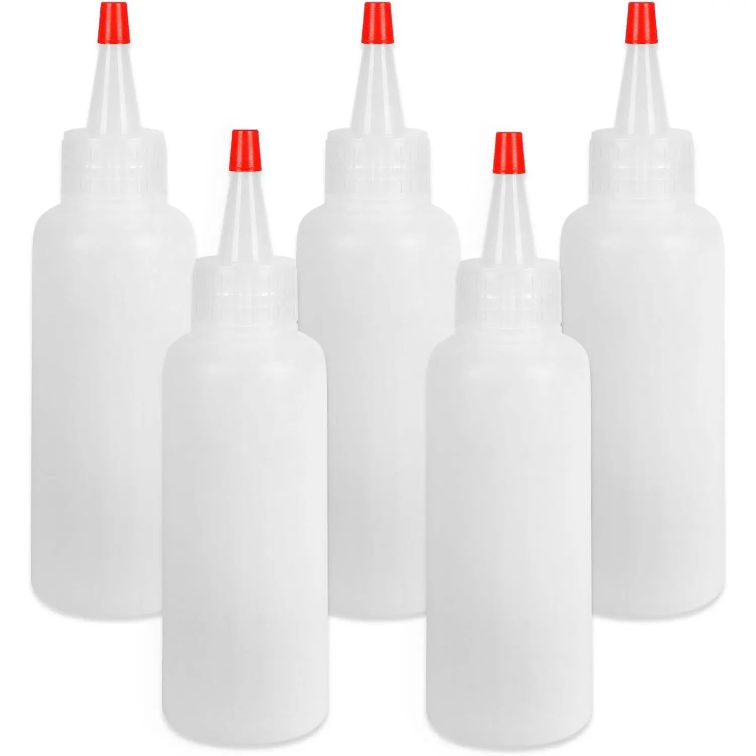 5 count Squeeze Bottles, 4 Oz Plastic Condiment Squeeze Bottles with Red Twist Top Cap, Empty Squeeze Bottles for Sauces, Ketchup, Mustard, Syrup, Oil, Dressings, Travel, Lab, and Crafts