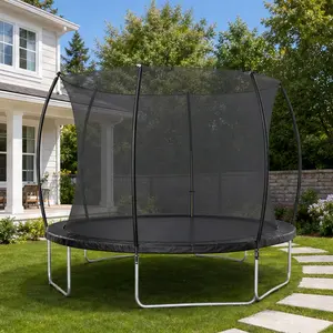 ARCH 12FT Outdoor Trampoline with Enclosure Net and Ladder, 70 Springs, 5 W-Shaped Legs, Double-Sided Color Pad (Black/Blue), Arc-Shaped, Steel Frame, Heavy Duty Recreational Trampoline for Kids and Adults, Backyard Jumping, 1 Pack