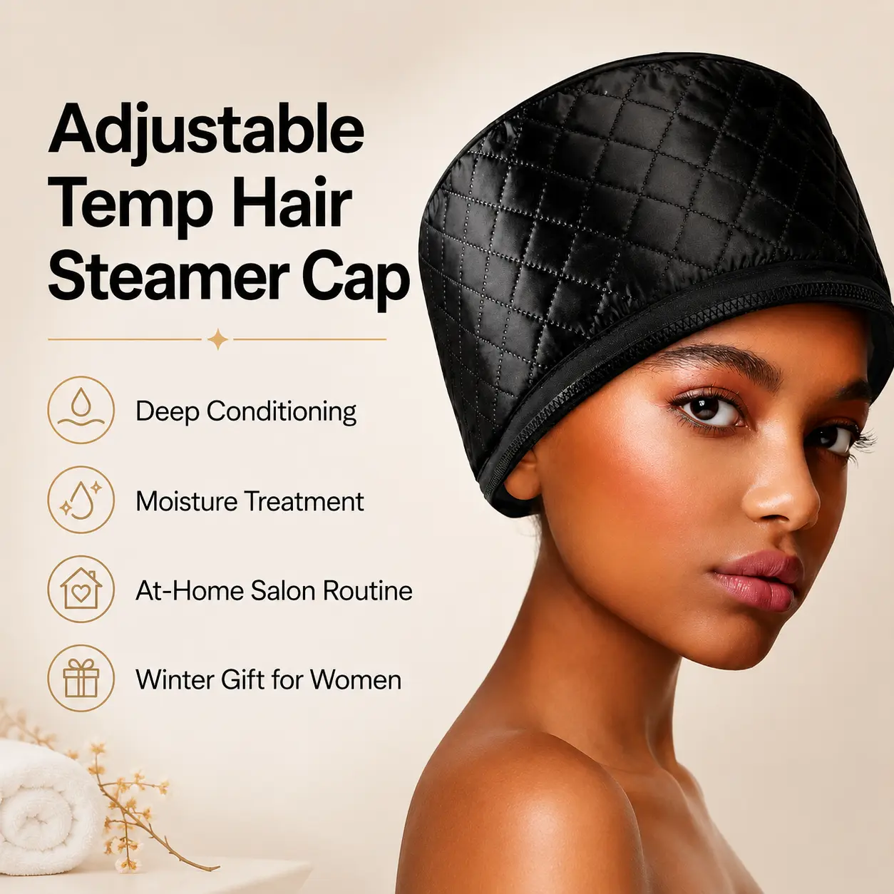 Deep Conditioning Hair Steamer Cap with Adjustable Heat Settings, Electric Thermal Hair Bonnet for Moisture Care, Hair Mask Treatments, Home Salon Use & Daily Beauty Routine
