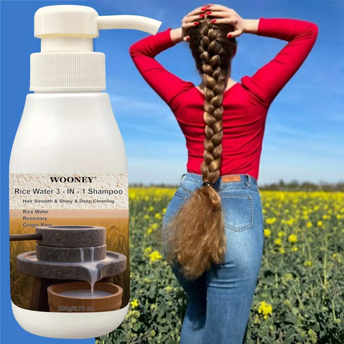 Rice Water 3-IN-1 Shampoo Rosemary Biotin Ginger Root Shampoo Hair Care - Smooth and Shiny Deep Cleaning - Hair Turning Black Summer and autumn shampoo can prevent hair from drying out make hair smooth and solve hair frizz Rich in Rice Water Shampoo