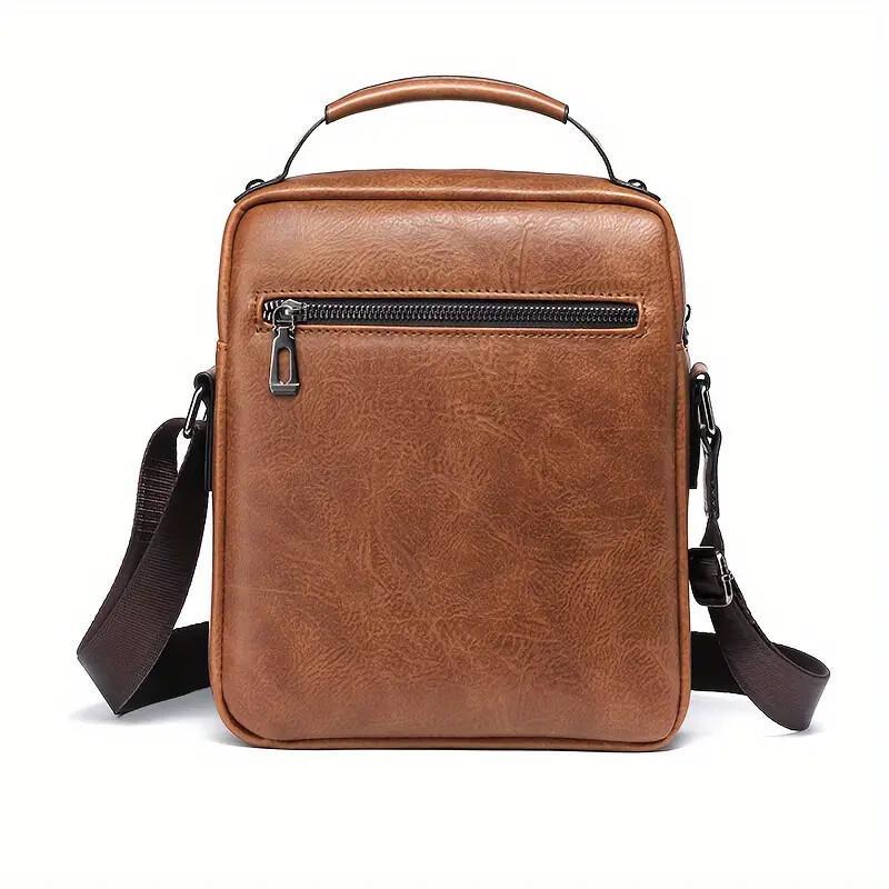 WEIXIER Men's PU leather shoulder bag, retro fashion, classic style, multiple compartments, adjustable shoulder strap, messenger bag, crossbody bag, casual handbag, travel, backpack, business trip, daily commuter bag for men and women