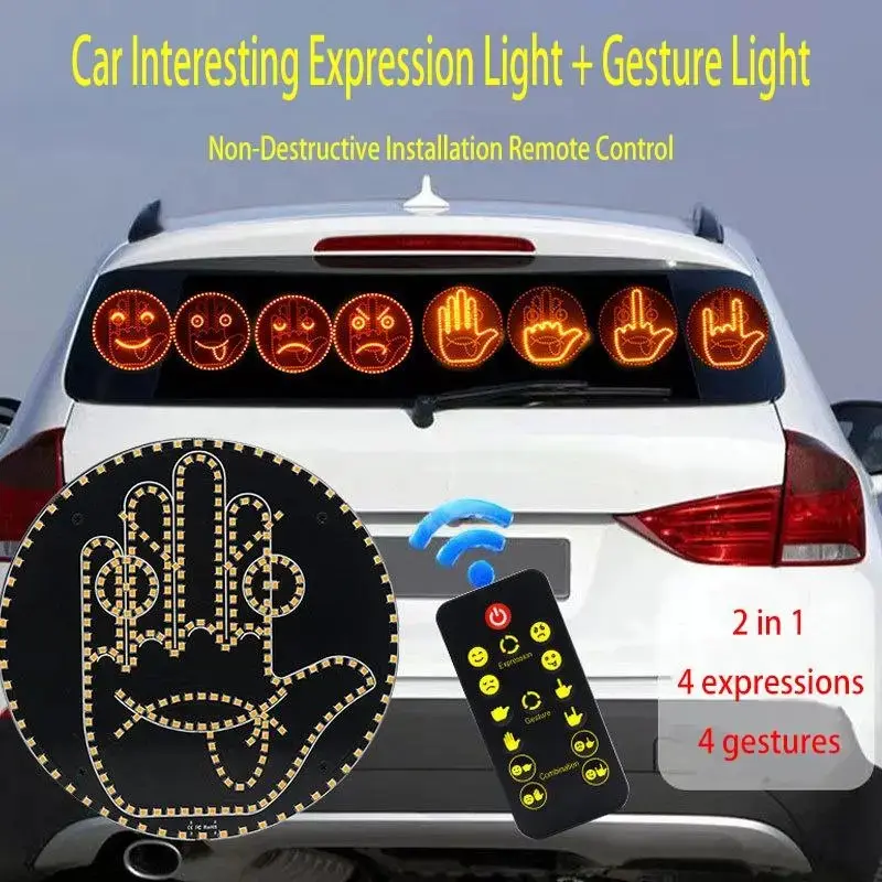 Car Finger Light with Remote, Fun LED Gesture Lamp, Wireless Gesture Control, Fun Car Accessories, Suitable for Car/truck/suv Rear Window Decoration, Funny Gift