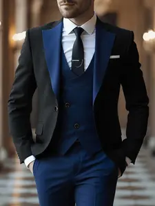 Men's 3pcs Suit Set: Jacket + Vest + Trousers, Business Casual Style, Elegant and Stylish for Weddings, Work, Parties