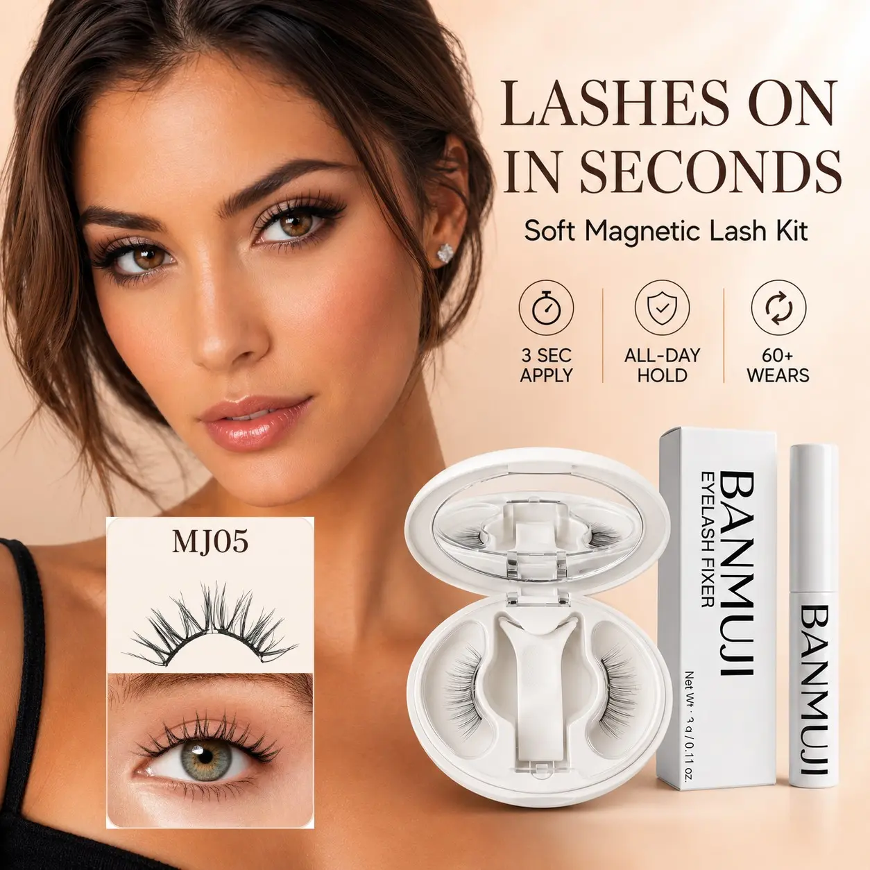 BANMUJI Magnetic Eyelashes with Applicator, Spiky Manga, Reusable Soft Lashes, No Glue Needed, Beginner Friendly, MJ05