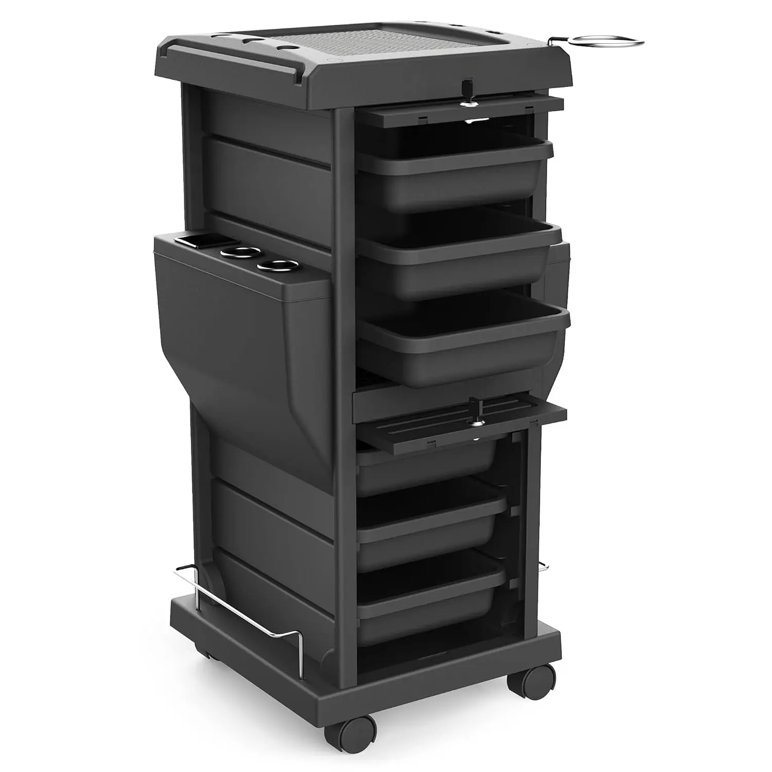 Professional Salon Trolley Cart, Lockable 6 Trays & 2 Holders, Space Saving Mobile Storage for Hair Salon and Beauty Station - Black