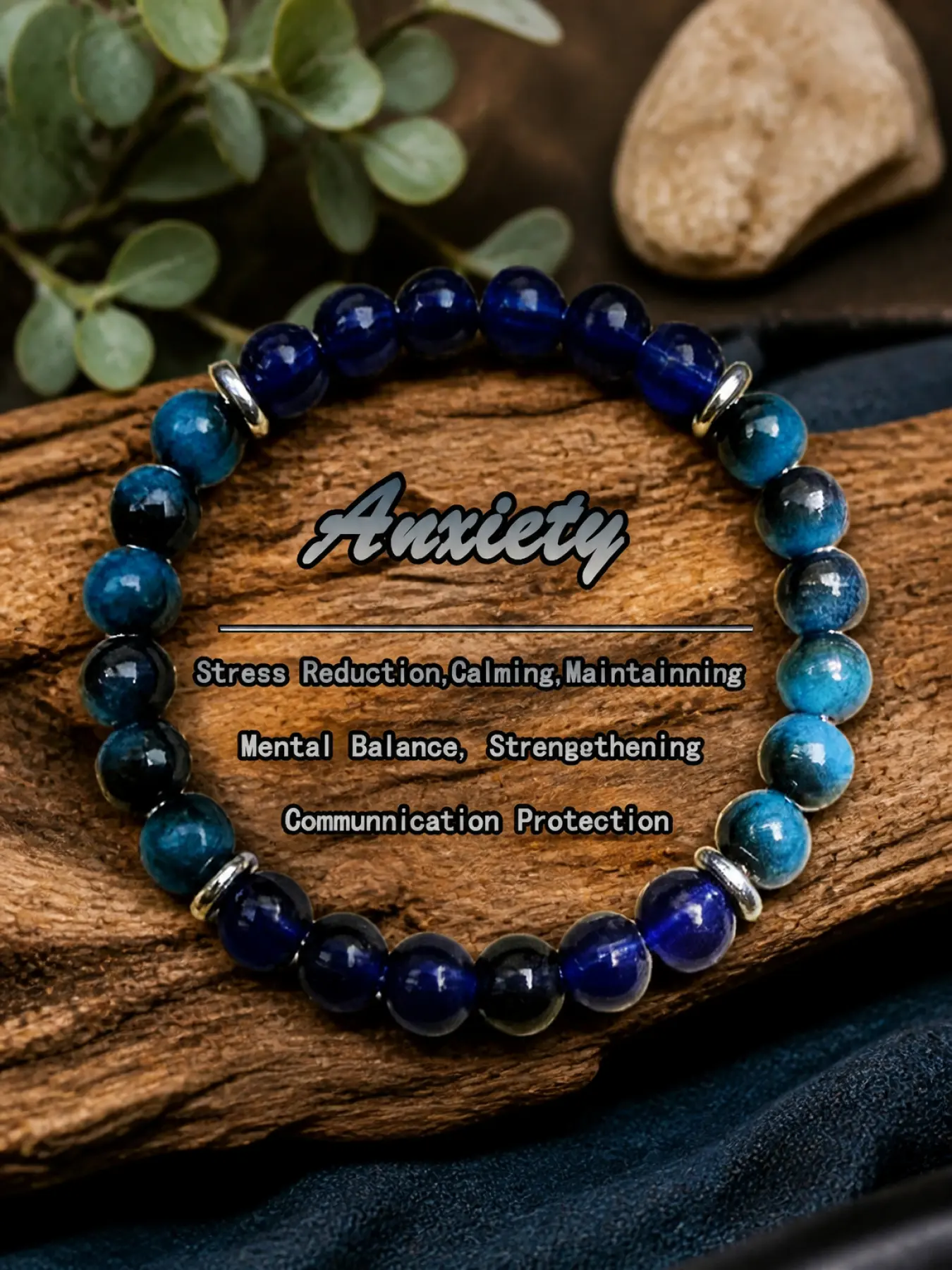 Natural Blue Stone Beaded Bracelet for Men & Women, Stretch Crystal Bead Bracelet, Minimalist Everyday Jewelry Gift