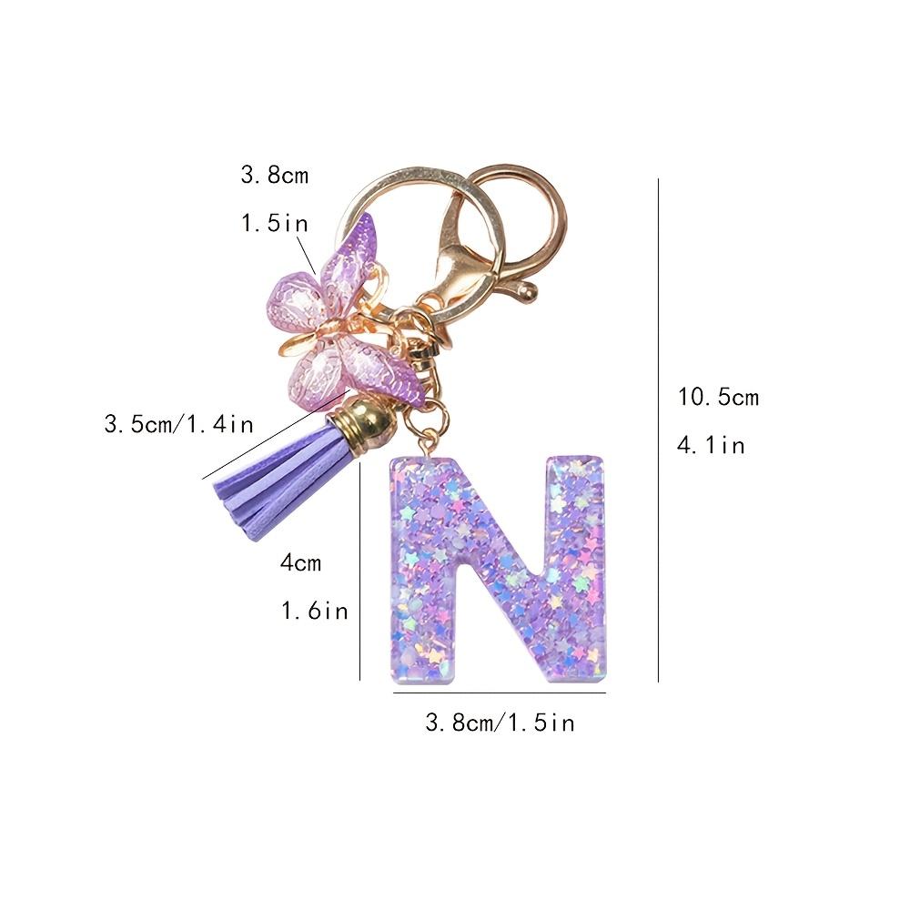 Light Purple Resin A-Z Initial Keychain with Cute Butterfly Tassel Letter Keychain for Women's Bag Wallet Outdoor Casual Backpack Decoration Birthday Holiday Party Gift