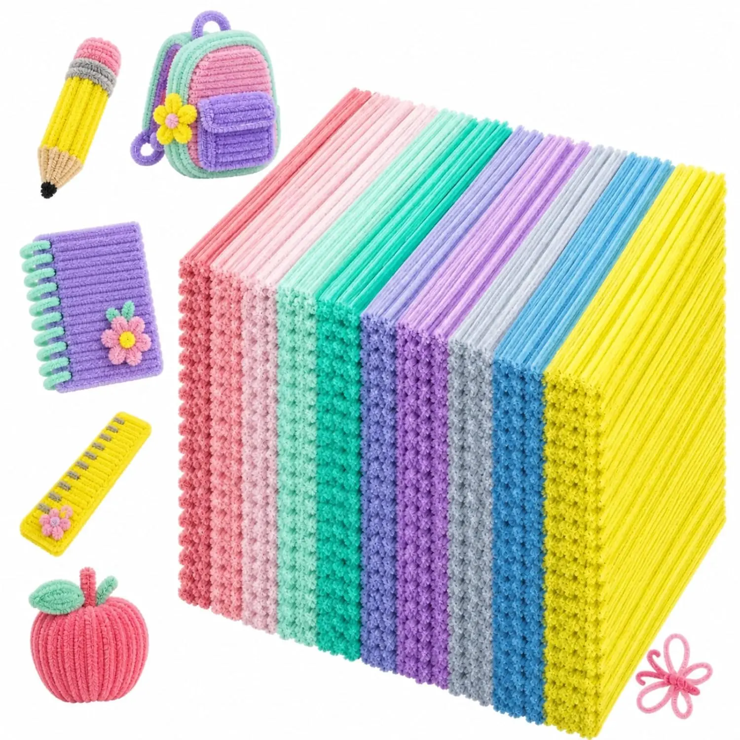 500 count Pipe Cleaners Bulk 10 Colors Chenille Stems Craft Supplies 12" Long Fuzzy Sticks 6 mm Teacher Welcome  Gifts DIY Flower Kits for Art Bouquet Creative Activity Decor (Pastel)