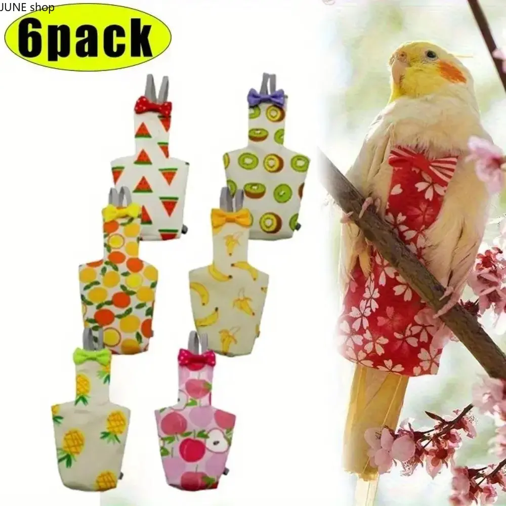 Bird Diaper Flight Suit 6Pcs Set, Reusable Washable Breathable Pet Bird Wearing Supplies, Adjustable Comfort Bird Grooming Accessory For Daily Cage Rearing Outdoor Flying Training