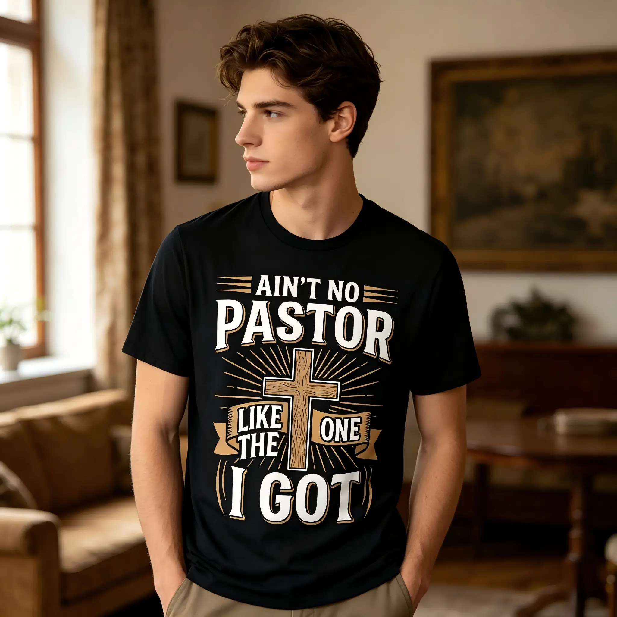 Men's Soft Cotton "Ain't No Pastor" Retro T-Shirt, Christian Faith-Themed Graphic Religious Apparel, Short Sleeve Gift for Pastors, Religious Apparel For Pastors