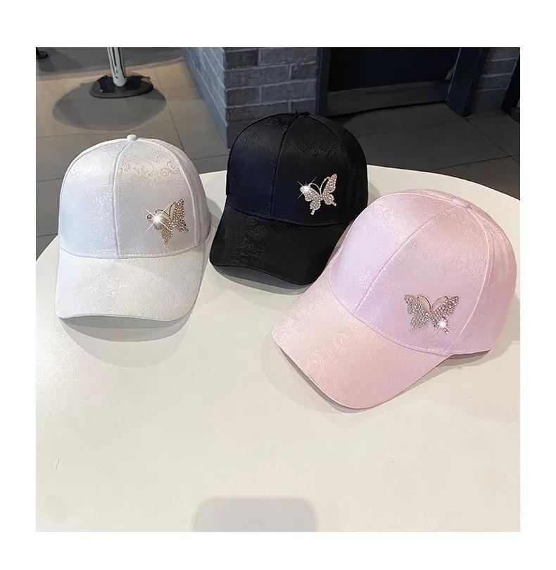 Rhinestone Butterfly Baseball Cap Women's Spring Summer Versatile Sunshade Hat Lace Pattern Baseball Cap