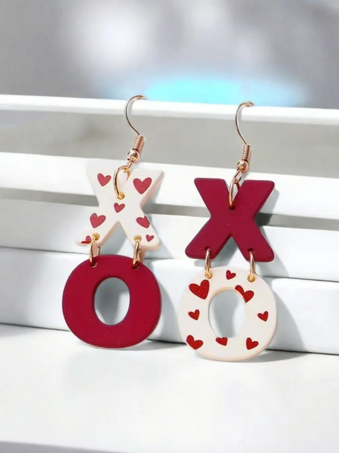 Pair of Acrylic Xo Heart Pattern Hoop Earrings, Elegant and Sexy, Soft Ceramic Texture, Perfect Valentine's Day Gift