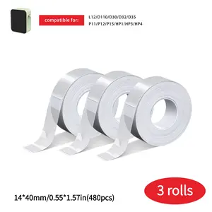 D30/p15 Label Printer Paper, 14x40mm, 3 Rolls, Transparent Stickers, Compatible with Phomemo D30/d35, Ideal for School, Home, Office Use