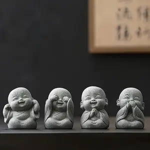 4pcs/set funny cute Monk Figurines, Suitable for VersatileIndoor And Outdoor Decoration, Perfect for Potted Plants, Gardens, Aquariums, AndTabletop Decor, ldeal As Small Gifts for Christmas AndHalloween，Desk Ornaments