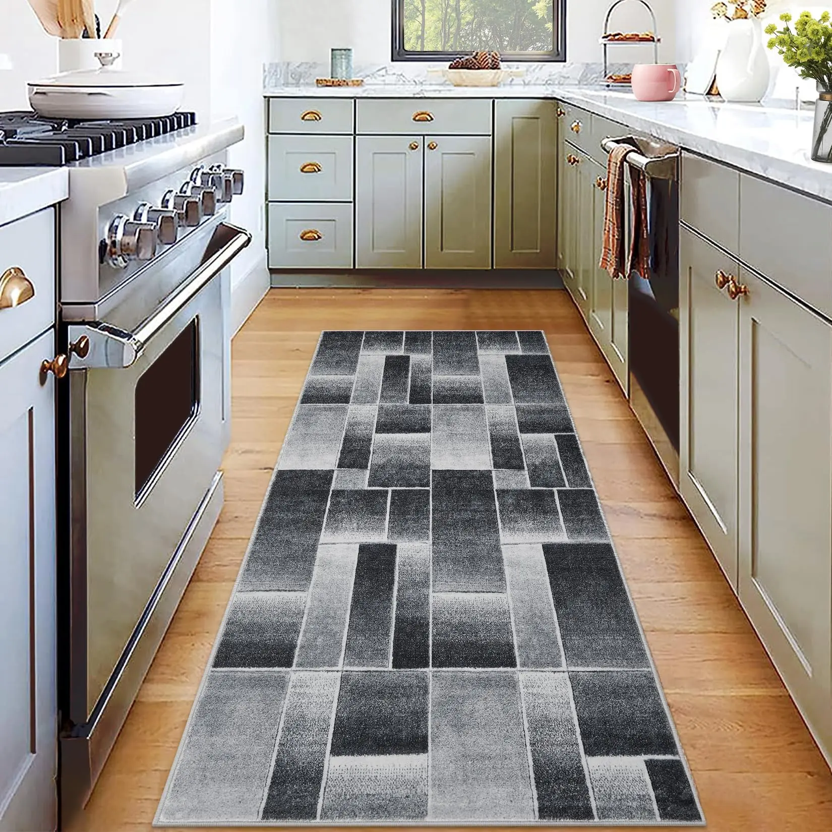 GAOMON Modern Geometric Patchwork Area Rug Collection, Multiple Sizes (2x6 to 10x13) and Colors (Black, Khaki, Blue, Brown), Indoor Rugs for Living Room, Bedroom, Entryway, Office, Nursery