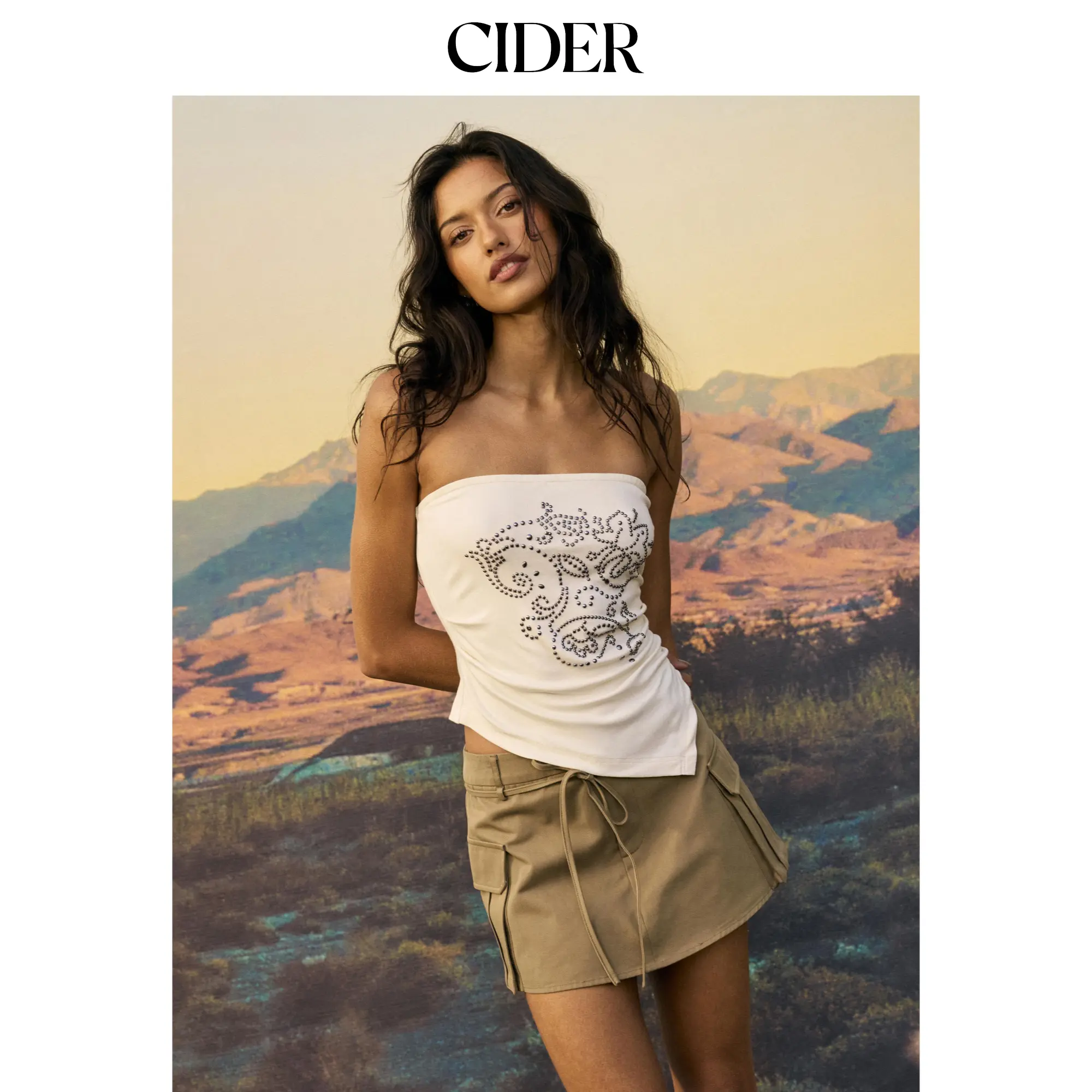 Cider Asymmetrical Embellished Bandeau Crop Top
