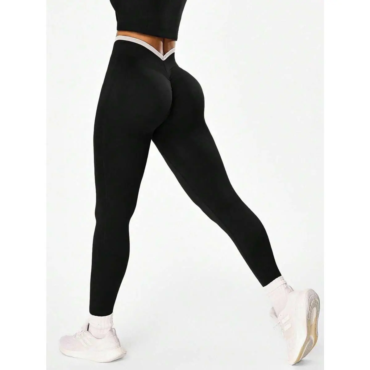 Seamluxe Sport Women's Black High-Waist V-Shaped Waist Tight-Fitting Bootcut Flare Leggings - Women's Clothes, Sporty Chic, Tummy Control, Booty Lifting, Leopard Print Back, Pockets, Gym Workout Yoga Shapewear, Pre Workout