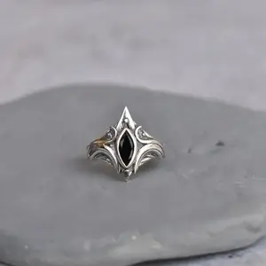 Vintage Bohemian Ring Onxy Fashion Women's Wedding Party Holiday Gift Fashion Punk Jewelry God's Eye Black Gem Ring Women's