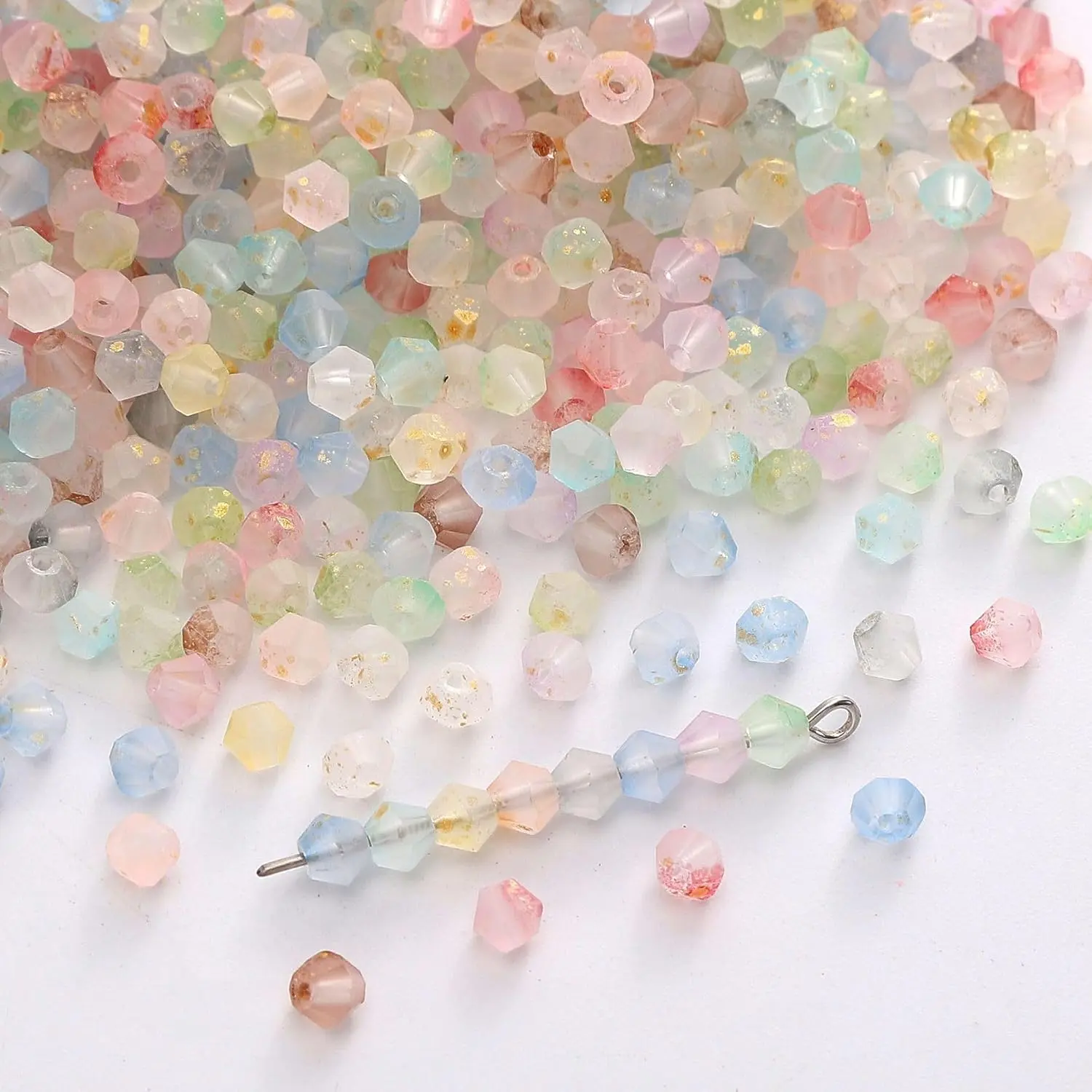 1000 count  Frosted Bicone Beads for  Making 4mm Colorful Matte Beads with Golden Speckles Faceted Spacer Bead in Bulk for Necklace Bracelet Earrings DIY Craft Beading Supplies