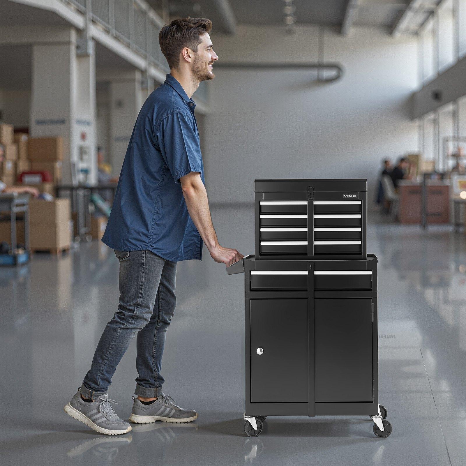 VEVOR Rolling Tool Chest, 2-in-1 Design, 5 Drawers Tool Cabinet Organizer with Detachable Top Metal Toolbox, Lock Bar, Protective Liner, and Tools Rack, Garage Storage Cabinet for Warehouse, Workshop VEVOR Rolling Tool Chest, 2-in-1 Design, 5 Drawers Tool Cabinet Organizer with Detachable Top Metal Toolbox, Lock Bar, Protective Liner, and Tools Rack, Garage Storage Cabinet for Warehouse, Workshop