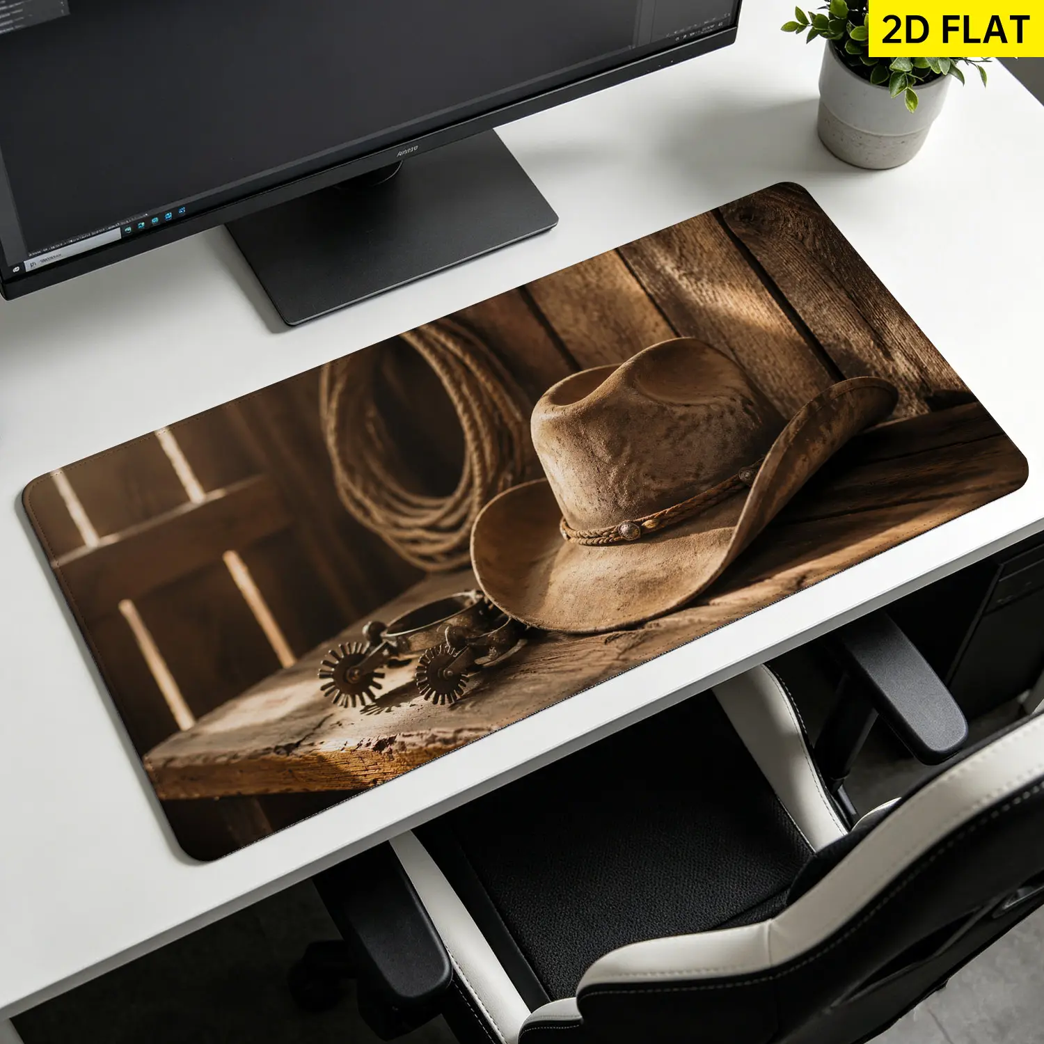 Extra Large rustic cowboy hat and lasso design Mouse Pad,Non Slip Rubber Pad,Desktop Decoration Drotection Pad,Washable,Lock Edge Multi Size,Premium Multipurpose Mousepad For Office,Study,Gift for Family and Friends