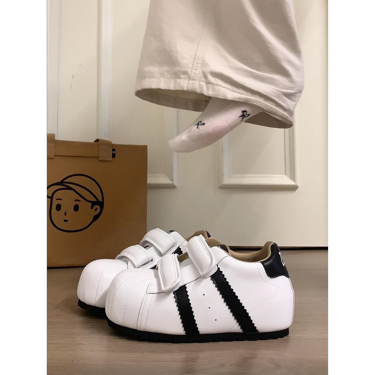Women's shell-toe chunky shoes with 6CM internal height increase, Velcro closure, cute and quirky caterpillar bubble loafers
