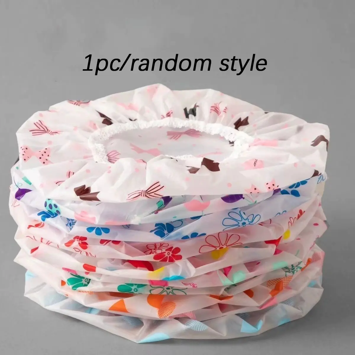 1pc Random Color Bath Cap, Reusable Geometric Pattern, Hair Care Shower Hat, Waterproof Hair Mask, Dry Hair Hat, Multiple Sizes Available