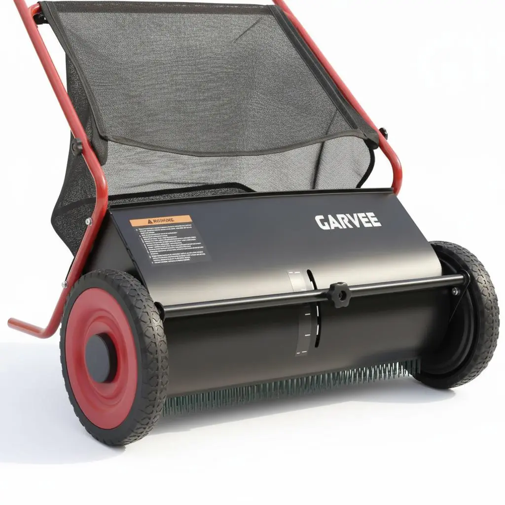 GARVEE 26 In Wide 7 Cu.ft Push Lawn Sweeper, 4 Spinning Brushes, Adjustable Height, Durable Steel Frame, Rubber Tires for Yard & Leaf Cleanup Grass Collector