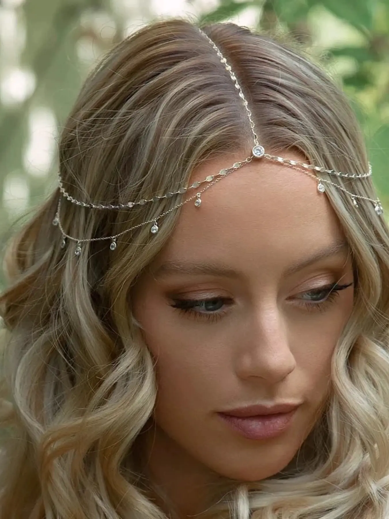 Multi-Layer Rhinestone Pendant Headdress, Bridal Wedding Sparkle Hair Accessories, Casual Style, All Seasons, Alloy Chain Material