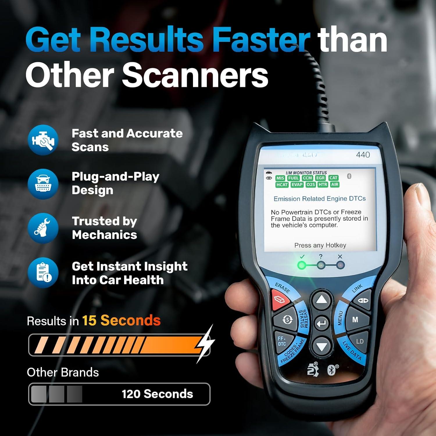 440  OBD2 Scanner Diagnostic Tool -  Code Reader and Scanner for  - Comes with Live Data - / System Test - Works for  OBD Compliant  1996 & Newer