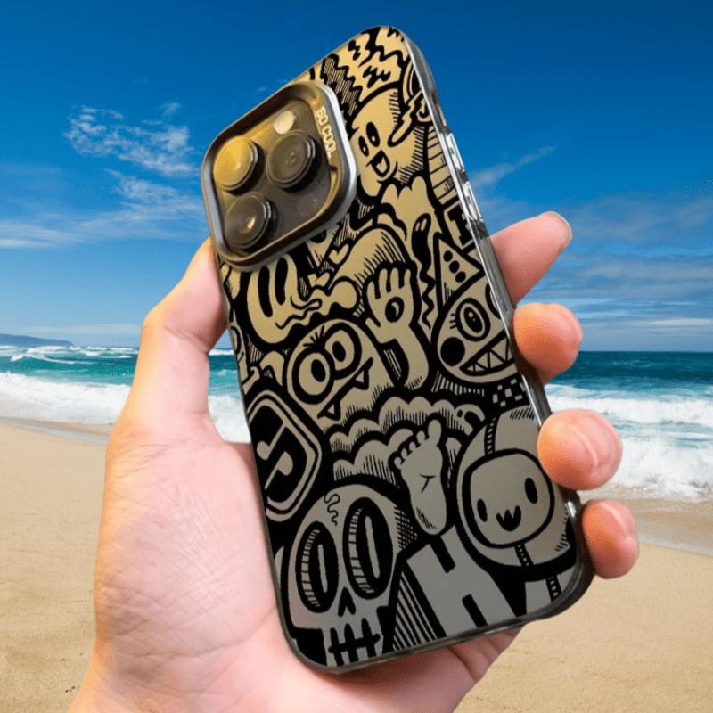 High-end black graffiti pattern laser frosted mobile phone case suitable for iPhone11 12 13 14 15 16 XS XR X 7 8 6s Mini Plus Pro Max SE series, suitable as a gift for girlfriend, boyfriend, friend or yourself Protector Wireless
