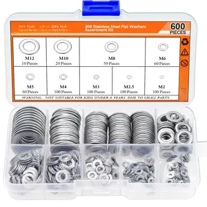 600 count 9 Sizes 304 Stainless Steel Flat Washers  Kit (M2 M2.5 M3 M4 M5 M6 M8 M10 M12)