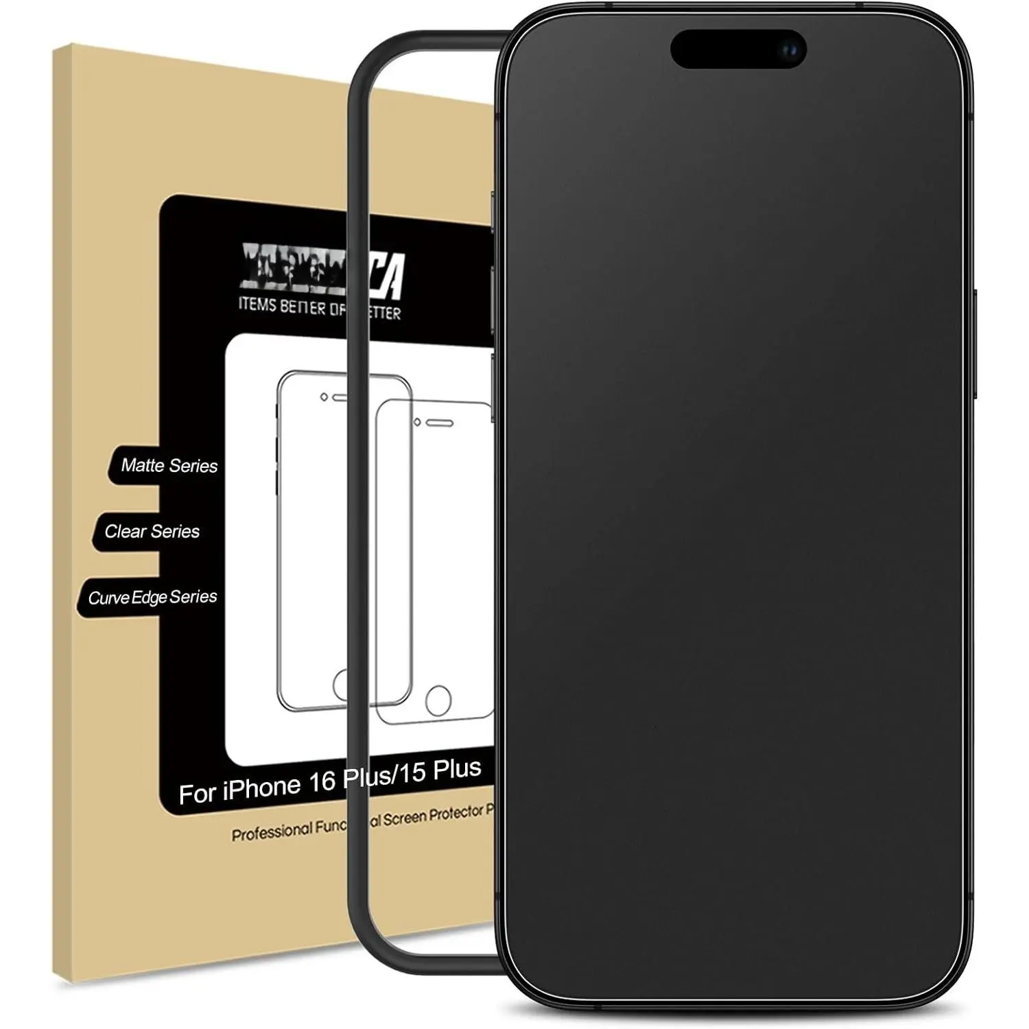 Matte Glass Screen Protector for  16 Plus/ 15 Plus (6.7 inch) Anti-Glare & Anti-Fingerprint Tempered Glass Film, [Easy Installation Frame] Case Friendly, Smooth as Silk