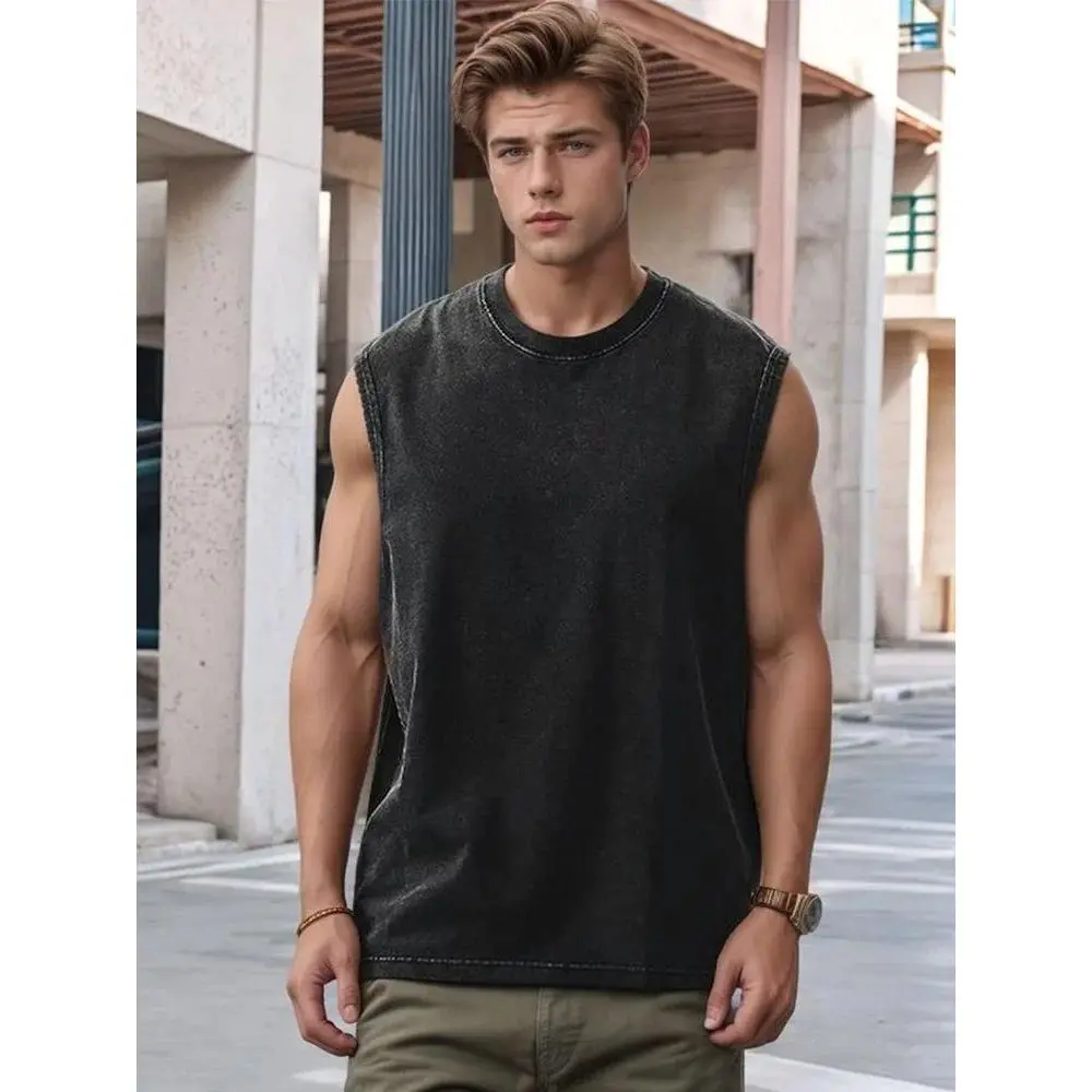 Men's 2000s Era Washed Cotton Tank Top, Loose Fit Cutoff Muscle Tee for Gym, Club, and Beach Workouts, Alternative Graphic Men's Sleeveless T-Shirts, 2000S Era Men's Sleeveless T-Shirts, Activewear Men's Sleeveless T-Shirts