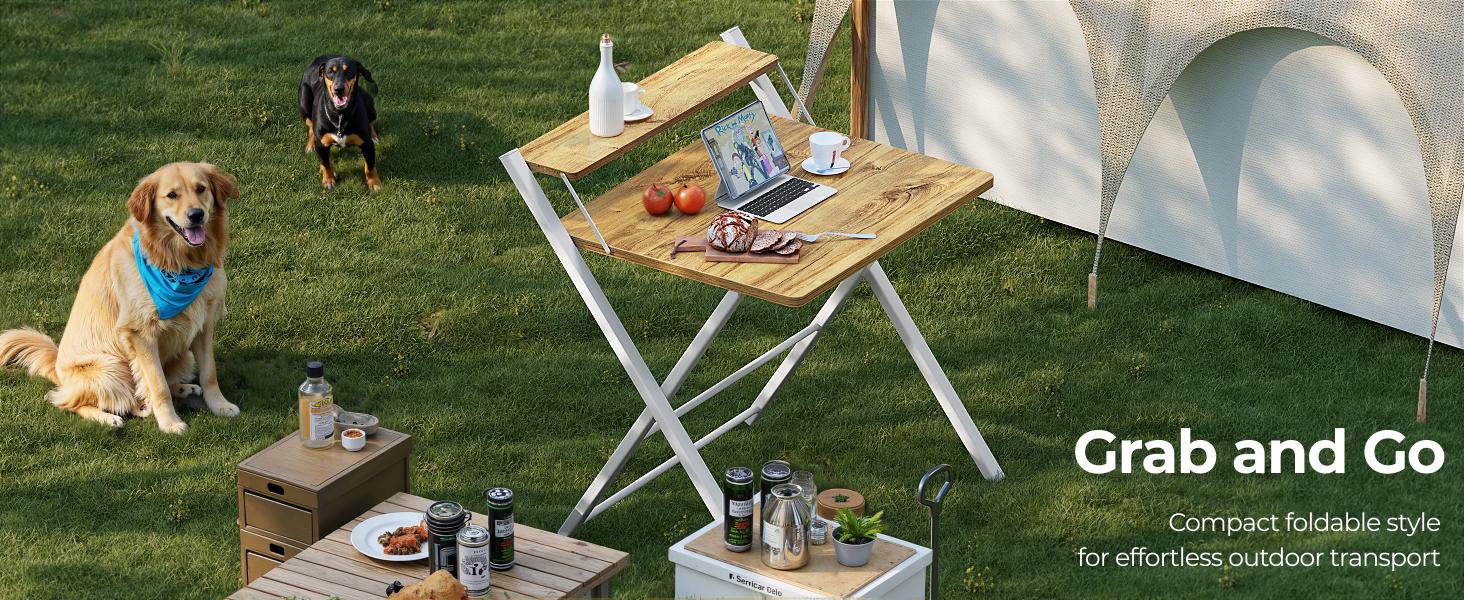 Portable Small Desk No Assembly, 2-Tier Compact Computer Desk with Shelf, Space Saving Foldable Table for Home Office, Bedroom or Apartment, Portable Collapsible Sturdy Laptop Desk, Oak