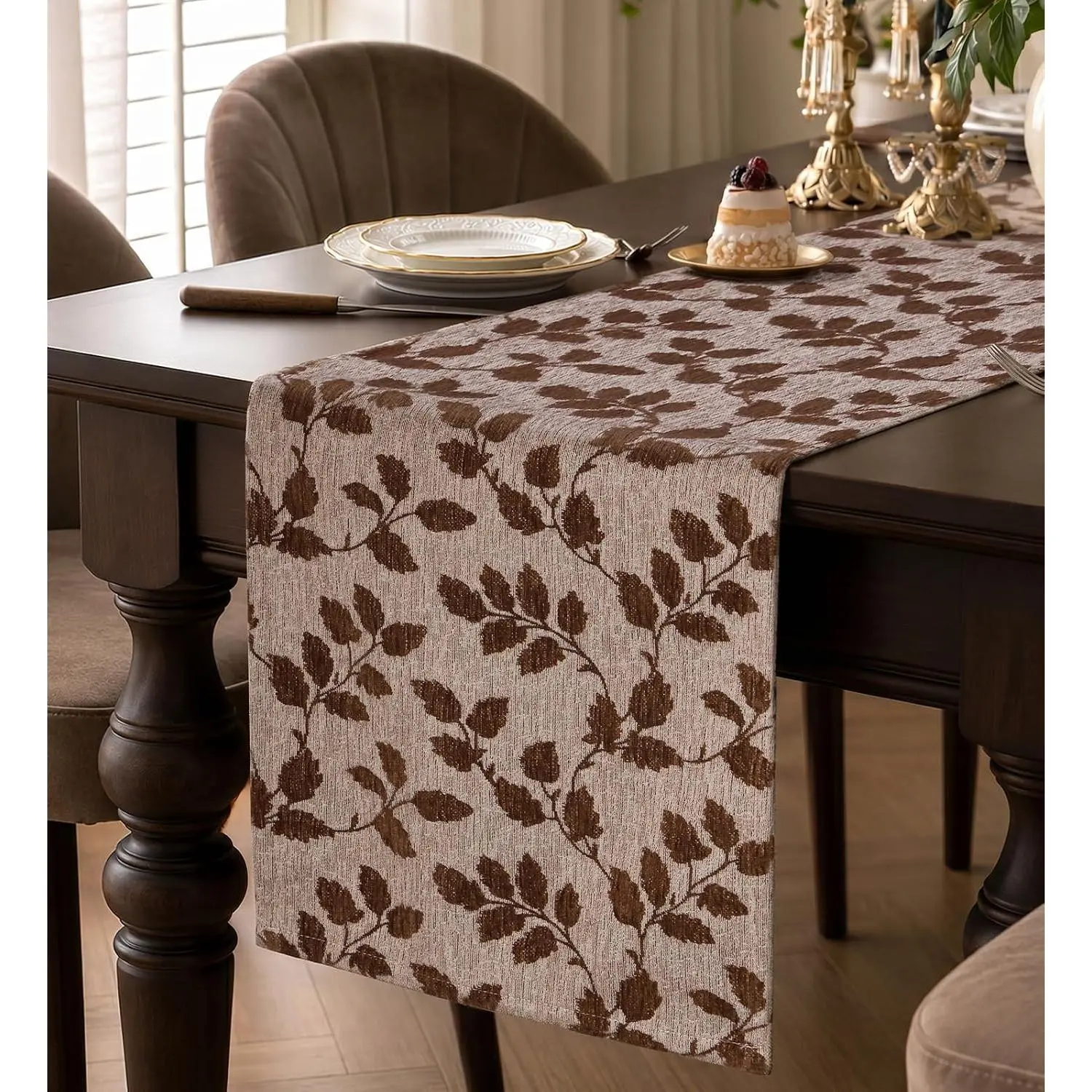 Chenille Table Runner - 13"x 72" Narrow Jacquard Coffee Table Runner for Living Dining Room Washable Tablerunner Kitchen Island Counter Decor Housewarming Gift, Autumn Leaves