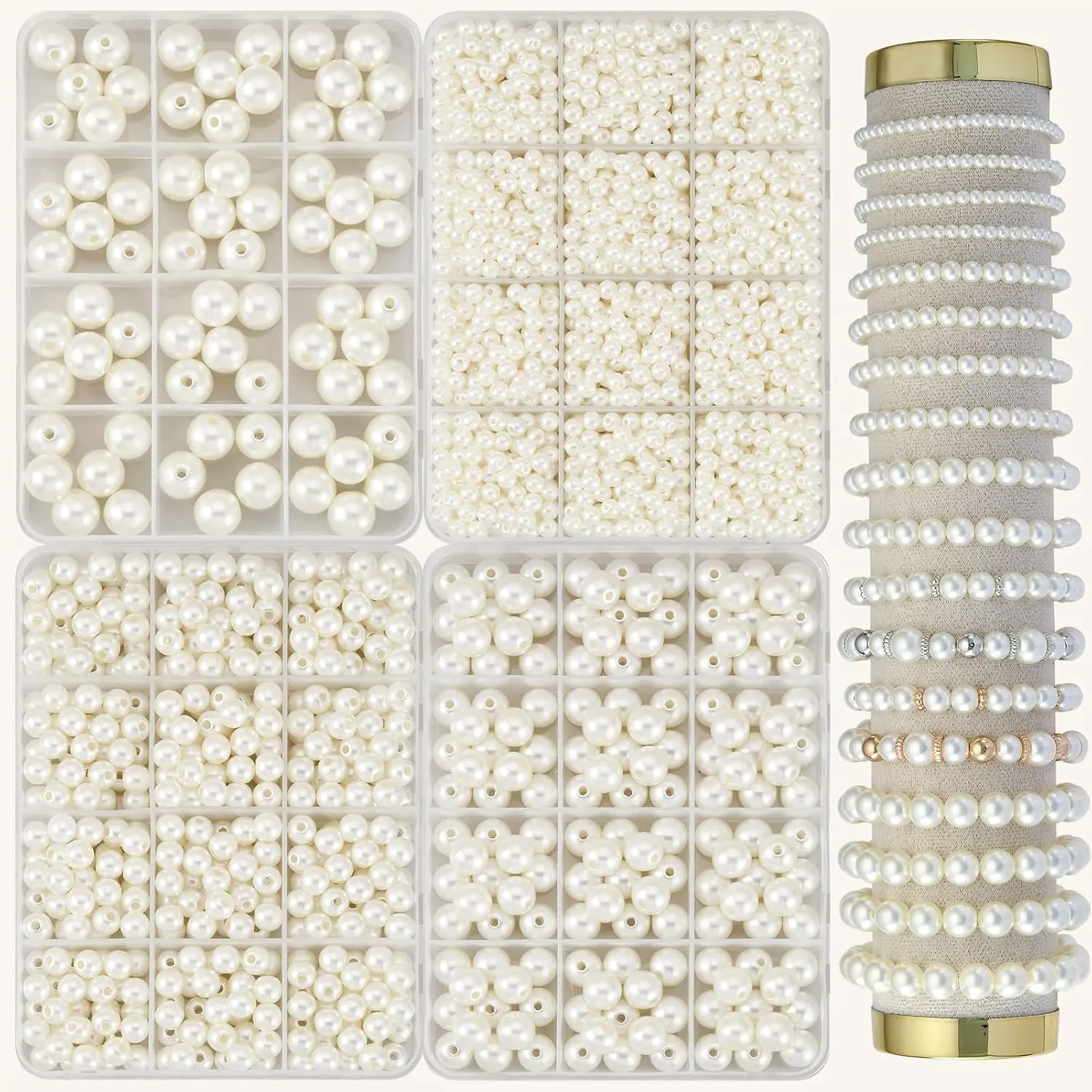 3000 count  Beads for  Making 4 Boxes DIY White Bracelet Beads Bulk 4/6/8/10mm Round  for Crafting Necklaces Earring